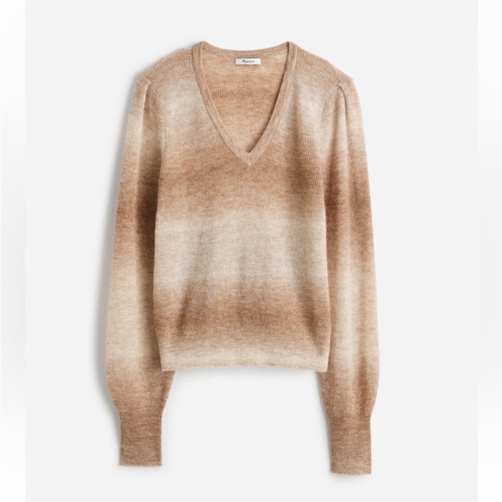 MADEWELL alpaca blend deep v-neck sweater spacedye fawn ombré neutrals size XXL